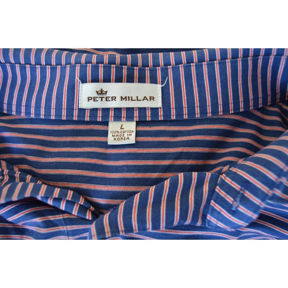 Peter Milar Men's Large Polo Blue and Red Striped Polo | Size Large - Picture 5 of 5